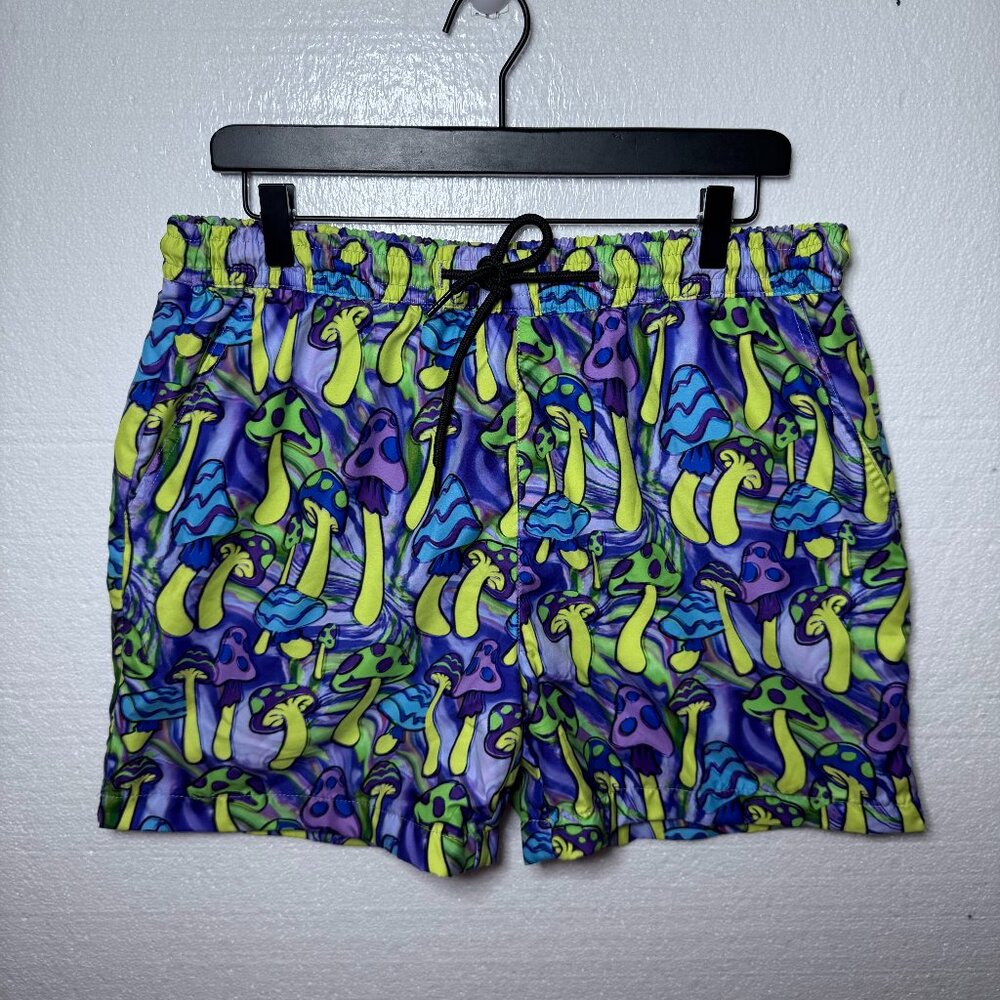 I Heart Raves Sz XL Mushroom Print Rave Shorts Swim Trunks Psychedelic Festival